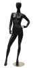 Satin black fiberglass female mannequin with a modern egg head design on a stable round base for retail apparel displays. - Image 1 of 0