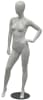 Modern matte white fiberglass female mannequin with an egg head design on a stable base with two supporting rods for retail display. - Image 1 of 0