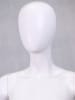 Modern matte white fiberglass female mannequin with an egg head design on a stable base with two supporting rods for retail display. - Image 3 of 0