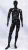 Glossy black male egghead mannequin made of fiberglass standing on a round glass base. - Image 1 of 0