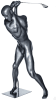 Full-body male golf mannequin in a dynamic swinging pose with a glossy gray finish, mounted on a square base with calf support. - Image 3 of 0