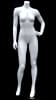 Petite glossy white headless female mannequin in a pose with hand on hip and bent leg, made of fiberglass with a metal base. - Image 1 of 0