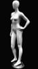 Glossy white petite female fiberglass mannequin in a straight-on pose with left hand on hip and a round metal base. - Image 2 of 0