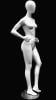Glossy white petite female fiberglass mannequin in a straight-on pose with hands on hips and a round metal base. - Image 2 of 0