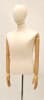 Male 3/4 torso dress form in white jersey featuring an egghead design and bendable arms on a customizable base. - Image 1 of 0