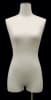 Female 3/4 white linen mannequin form with brushed metal rectangular floor base and adjustable height pole for retail clothing displays. - Image 2 of 0