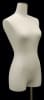 Female 3/4 white linen mannequin form with brushed metal rectangular floor base and adjustable height pole for retail clothing displays. - Image 3 of 0