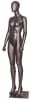 Athletic female mannequin in a matte gray fiberglass finish, holding weights in a standing pose on a square metal base. - Image 2 of 0