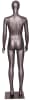 Athletic female egghead mannequin in a matte gray fiberglass finish, standing in a straight pose on a square metal base with dual supports. - Image 3 of 0