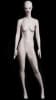 Abstract female mannequin in silky matte cream fiberglass with a pointed left leg and a round glass base. - Image 1 of 0