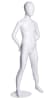 Egghead boy child mannequin in glossy white fiberglass with a wide-legged pose and arms behind back on a stable base. - Image 2 of 0