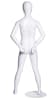 Egghead boy child mannequin in glossy white fiberglass with a wide-legged pose and arms behind back on a stable base. - Image 3 of 0