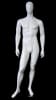 Muscular male egghead mannequin in glossy white fiberglass with abstract ears and a square metal base. - Image 1 of 0