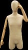 Male dress form in linen covered fabric with poseable beachwood colored plastic arms and a brushed steel metal base. - Image 1 of 0