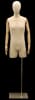 Male dress form in linen covered fabric with poseable beachwood colored plastic arms and a brushed steel metal base. - Image 2 of 0