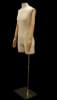 Male dress form in linen covered fabric with poseable beachwood colored plastic arms and a brushed steel metal base. - Image 3 of 0