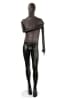 Matte black leather-like mixed fabric male mannequin with distressed leatherette accents, fiberglass body, removable head, and bendable black wooden arms - Image 4 of 0