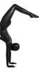Female yoga mannequin in a handstand pose made of matte black fiberglass with an abstract egghead and integrated base. - Image 2 of 0