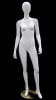 Matte white female egghead mannequin in a standing pose with a slightly jutted hip, featuring a round steel base and fiberglass construction. - Image 1 of 0