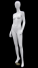 Matte white female egghead mannequin in a standing pose with a slightly jutted hip, featuring a round steel base and fiberglass construction. - Image 2 of 0