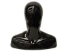 Male abstract egghead mannequin head made of fiberglass with a high gloss black finish and shoulder base for retail display. - Image 2 of 0