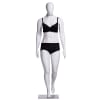 Walking plus size female mannequin in matte white fiberglass with egghead design on a metal base. - Image 2 of 0
