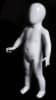 Glossy white toddler mannequin with abstract egghead and glass base in a standing pose for retail clothing display. - Image 1 of 0