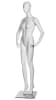 Modern matte white female egghead mannequin made of fiberglass with a metal base for retail fashion display. - Image 1 of 0