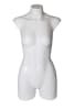 Gloss white female 3/4 mannequin form made of fiberglass in a headless design for retail apparel. - Image 1 of 0