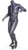 Headless matte gray soccer mannequin in a dynamic kicking pose on a square metal base with foot and calf supports for athletic apparel display. - Image 2 of 0