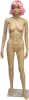 Unbreakable plastic female mannequin in a standing pose with a chrome base and realistic facial features for retail apparel display. - Image 2 of 0