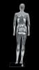 Durable glossy white plastic female egghead mannequin standing on a clear glass base with a metal calf support rod. - Image 2 of 0