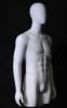 Matte white male 3/4 torso mannequin with egghead design and sturdy metal base for retail menswear display. - Image 1 of 0