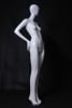 Tall standing female abstract mannequin in a glossy white fiberglass finish with a silver metal base. - Image 1 of 0