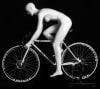 Female cyclist bike riding mannequin in glossy white finish for cycling apparel and sports retail display - Image 1 of 0