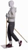 Female hiking mannequin in glossy white holding walking stick for outdoor apparel and retail display - Image 1 of 0