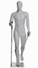 Male walking hiking mannequin in glossy white holding a walking stick for outdoor apparel and retail display - Image 2 of 0