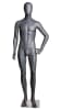 Male egghead mannequin in matte gray fiberglass with left hand on hip pose on a metal base. - Image 1 of 0