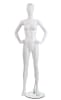 Matte white female mannequins 3 poses egghead and headless retail display set with glass base - Image 6 of 0