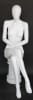 Female egghead mannequin in seated pose. Her legs are crossed with her hands on her lap. - Image 1 of 0