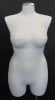 Size 16/18 plus size female dress form with off white linen cover, polyurethane foam body, chrome rolling base, and brushed metal neck cap. - Image 6 of 0