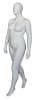 Matte white plus-size female mannequin in walking pose with fiberglass body and glass base for retail display - Image 2 of 0