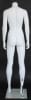 Matte white female headless fiberglass mannequin in a strong athletic standing pose with tempered glass base for activewear retail displays. - Image 3 of 0