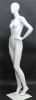 5'11" matte white abstract female fiberglass mannequin with egghead design, hand on hip pose, and glass base for retail display - Image 2 of 0
