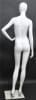 5'11" matte white abstract female fiberglass mannequin with egghead design, hand on hip pose, and glass base for retail display - Image 3 of 0