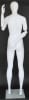 Full view of a matte white abstract fiberglass female mannequin with bendable arms and an egg head, standing on a heavy-duty tempered glass base. - Image 4 of 0