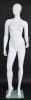 Matte white contemporary egg face female mannequin with right leg out pose, fiberglass construction, calf support rod, and tempered glass base - Image 1 of 0