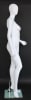 Matte white contemporary egg face female mannequin with right leg out pose, fiberglass construction, calf support rod, and tempered glass base - Image 4 of 0