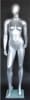 Metallic silver contemporary egg face female mannequin with right leg out pose, fiberglass construction, tempered glass base, and support rods - Image 2 of 0
