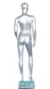 Metallic silver contemporary egg face female mannequin with right leg out pose, fiberglass construction, tempered glass base, and support rods - Image 7 of 0